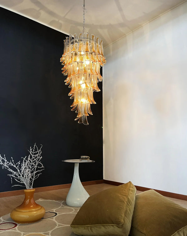 Beautiful Murano Transparent Amber Spiral Chandelier