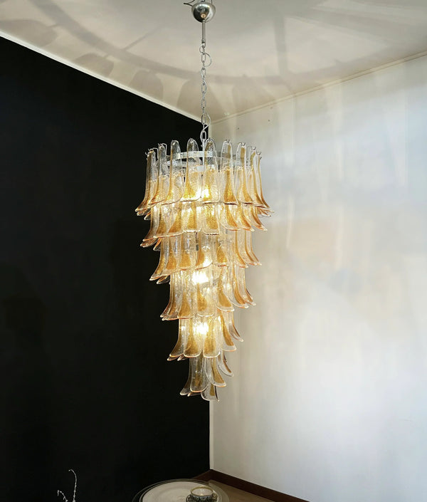Beautiful Murano Transparent Amber Spiral Chandelier