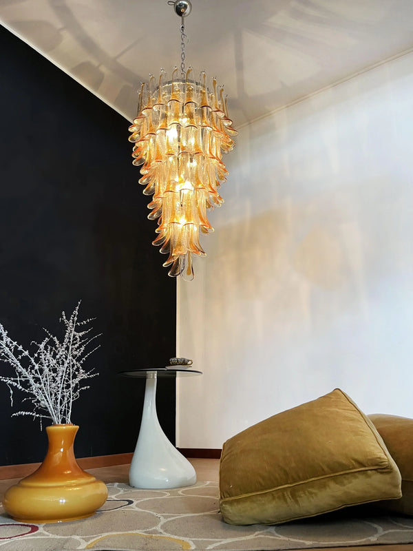 Beautiful Murano Transparent Amber Spiral Chandelier