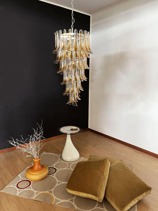 Beautiful Murano Transparent Amber Spiral Chandelier