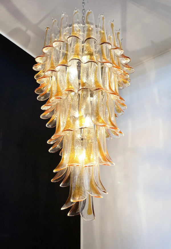 Beautiful Murano Transparent Amber Spiral Chandelier