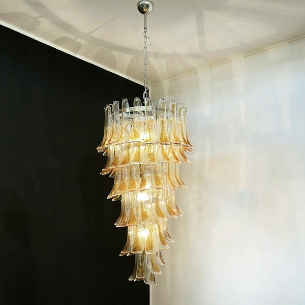 Beautiful Murano Transparent Amber Spiral Chandelier
