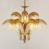 Brass Palm Leaf Crystal Chandelier