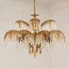 Brass Palm Leaf Crystal Chandelier