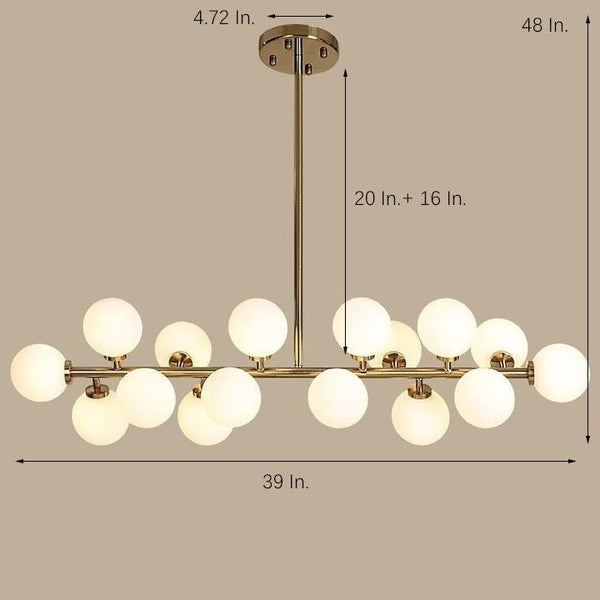 Modern Gold Kitchen Island Light 16 Light Linear Iron Global Glass Ceiling Lights Fixture 48W 110V Hardwired Indoor