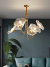 Lotus Leaf Glass Chandelier, Gold Metal 3 or 6 Head Pendant Light for Dining Room and Living Room