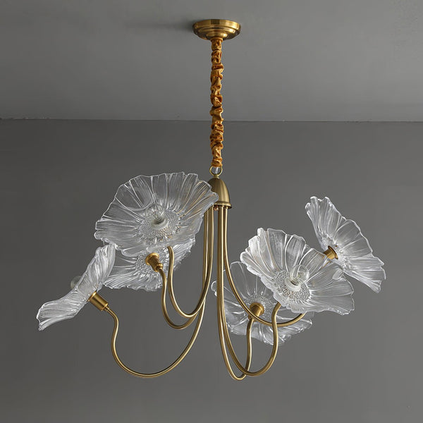 Lotus Leaf Glass Chandelier, Gold Metal 3 or 6 Head Pendant Light for Dining Room and Living Room