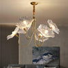 Lotus Leaf Glass Chandelier, Gold Metal 3 or 6 Head Pendant Light for Dining Room and Living Room