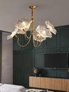 Lotus Leaf Glass Chandelier, Gold Metal 3 or 6 Head Pendant Light for Dining Room and Living Room