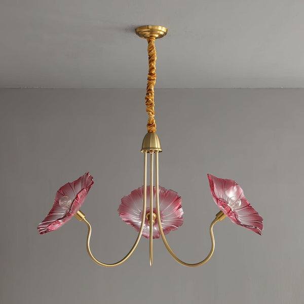 Lotus Leaf Glass Chandelier, Gold Metal 3 or 6 Head Pendant Light for Dining Room and Living Room