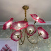 Lotus Leaf Glass Chandelier, Gold Metal 3 or 6 Head Pendant Light for Dining Room and Living Room