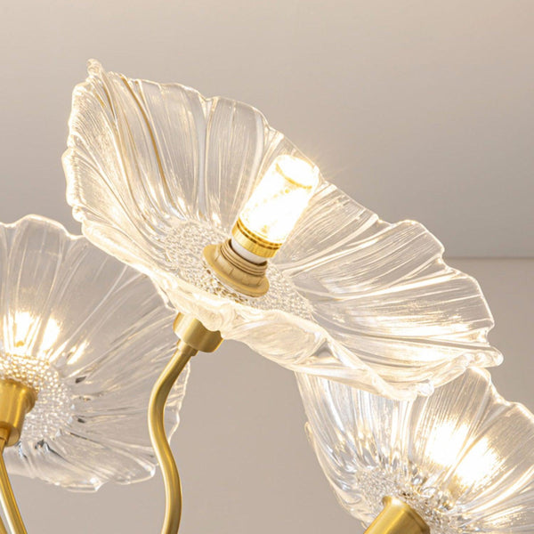 Lotus Leaf Glass Chandelier, Gold Metal 3 or 6 Head Pendant Light for Dining Room and Living Room