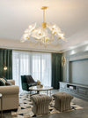 Lotus Leaf Glass Chandelier, Gold Metal 3 or 6 Head Pendant Light for Dining Room and Living Room