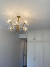 Lotus Leaf Glass Chandelier, Gold Metal 3 or 6 Head Pendant Light for Dining Room and Living Room