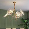 Lotus Leaf Glass Chandelier, Gold Metal 3 or 6 Head Pendant Light for Dining Room and Living Room