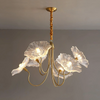 Lotus Leaf Glass Chandelier, Gold Metal 3 or 6 Head Pendant Light for Dining Room and Living Room