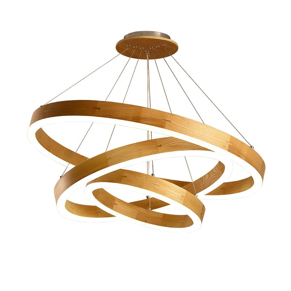 Double Ring Wooden Pendant Light