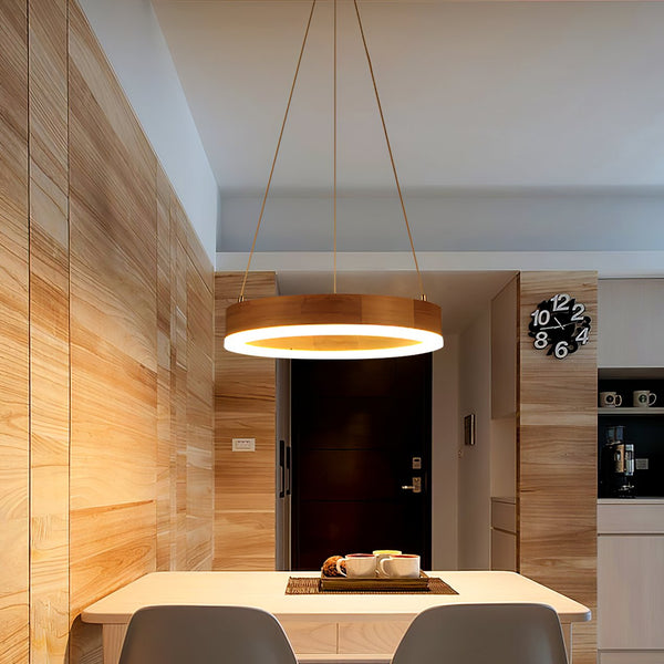 Double Ring Wooden Pendant Light
