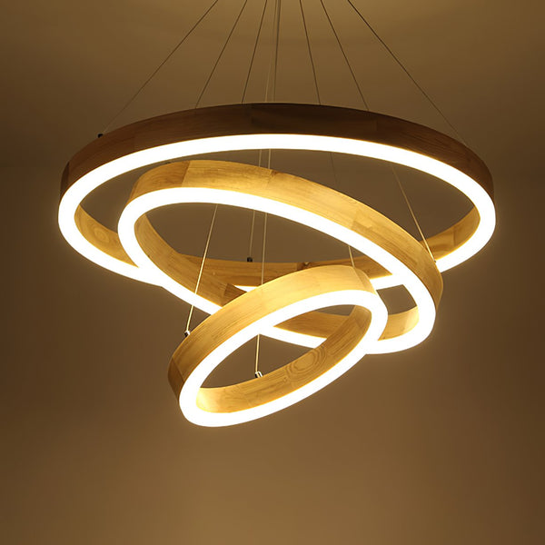 Double Ring Wooden Pendant Light