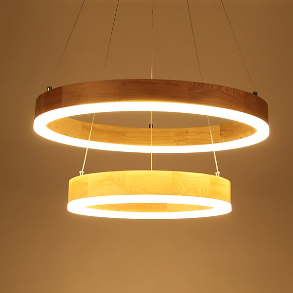 Double Ring Wooden Pendant Light