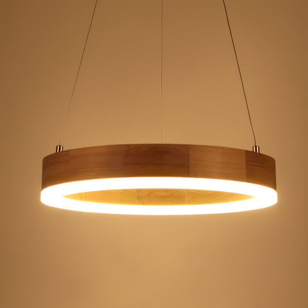 Double Ring Wooden Pendant Light