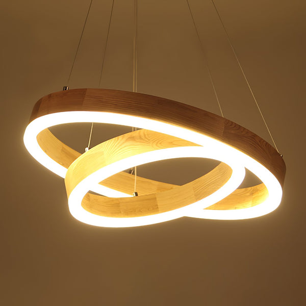 Double Ring Wooden Pendant Light