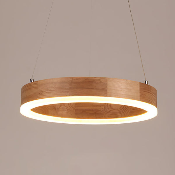 Double Ring Wooden Pendant Light