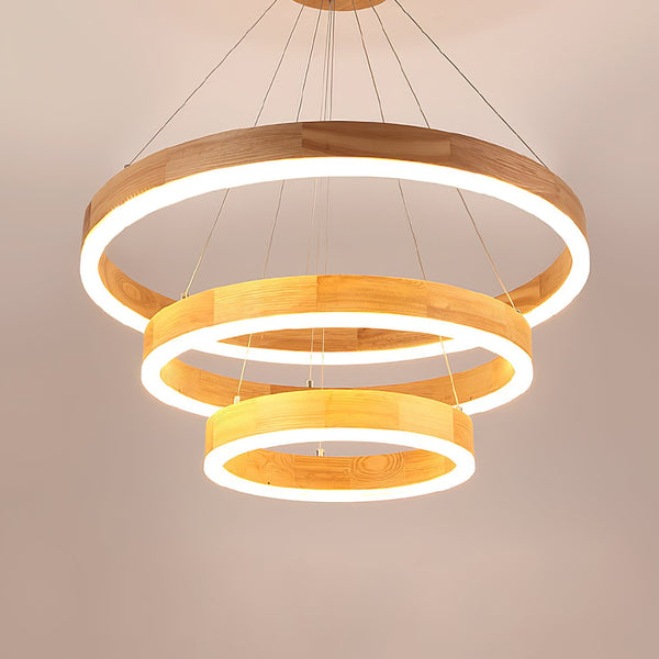 Double Ring Wooden Pendant Light