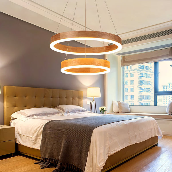 Double Ring Wooden Pendant Light