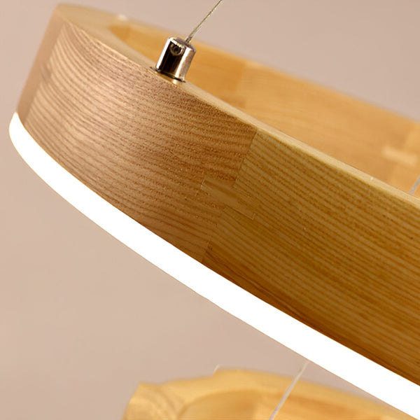 Double Ring Wooden Pendant Light