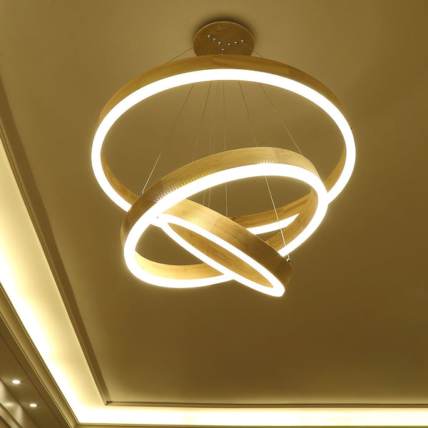 Double Ring Wooden Pendant Light