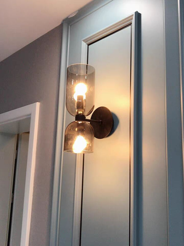 Modern Glass Wall Sconce with Brass or Black Finish for Bedroom and Hallway