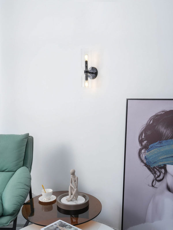 Modern Glass Wall Sconce with Brass or Black Finish for Bedroom and Hallway