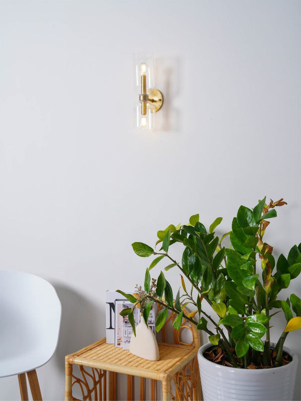 Modern Glass Wall Sconce with Brass or Black Finish for Bedroom and Hallway