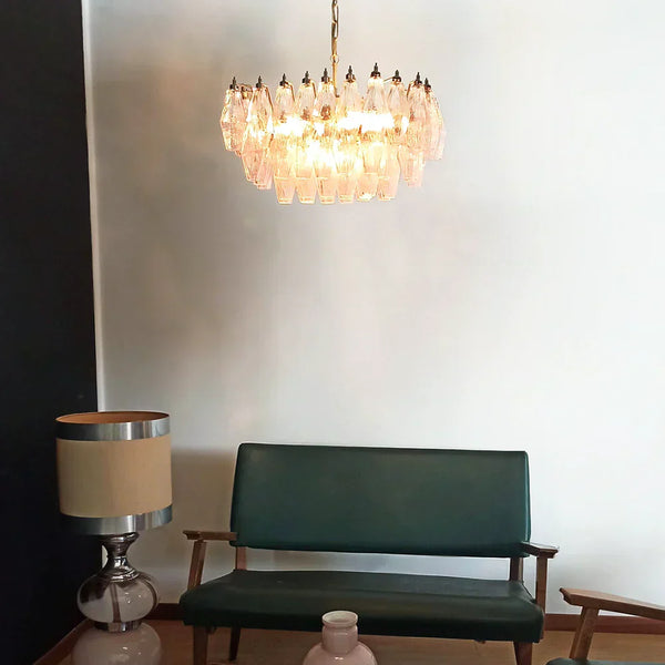 Elegant Murano Poliedri Pink Glass Chandelier