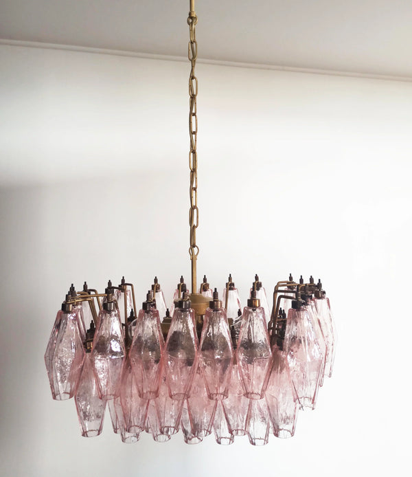 Elegant Murano Poliedri Pink Glass Chandelier