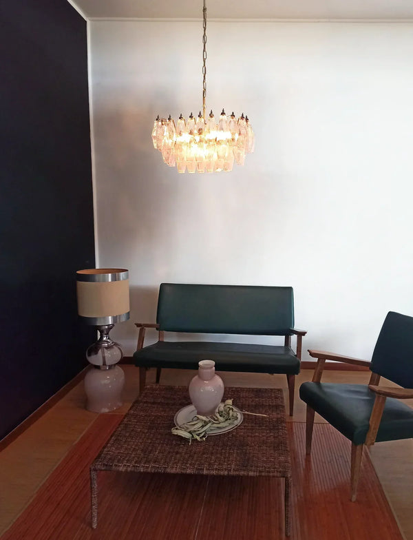 Elegant Murano Poliedri Pink Glass Chandelier