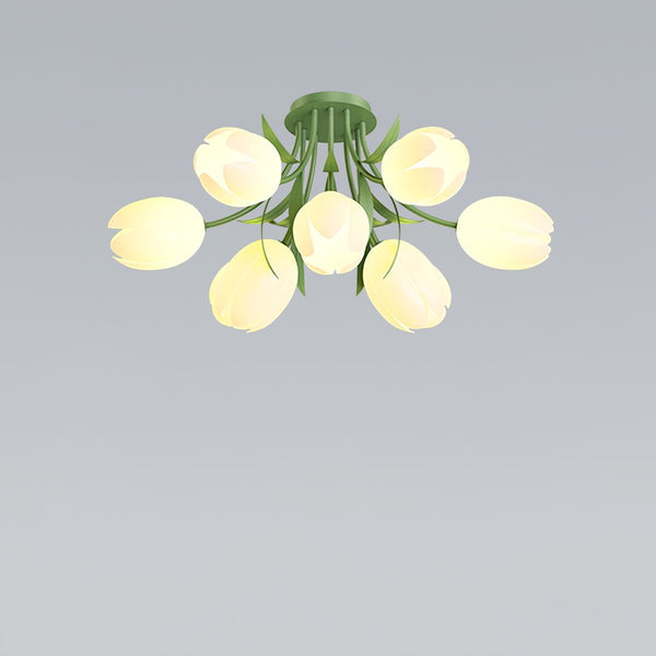 French Cream Orchid Ceiling Lamp