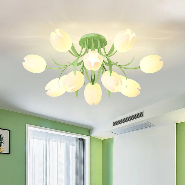 French Cream Orchid Ceiling Lamp