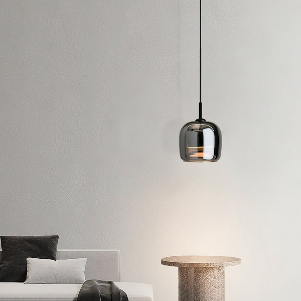 Glass Drum Shaped Pendant Light