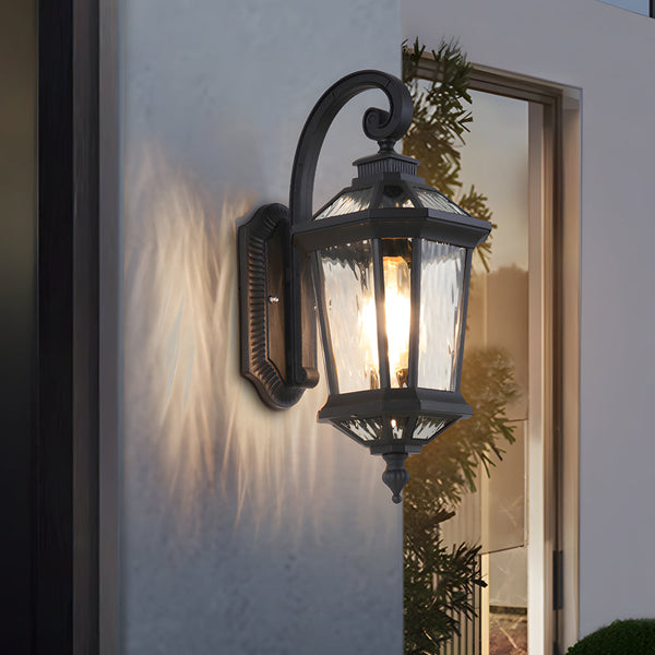 1 Light Black Clear Water Glass Outdoor Wall Light Lantern Wall Sconce Porch Wall Mounted Lights Exterior Wall Lamp