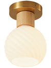 Horn Shaped Small Ceiling Lamp, Iron and Wood Flush Mount for Bedroom and Hallway