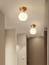 Horn Shaped Small Ceiling Lamp, Iron and Wood Flush Mount for Bedroom and Hallway
