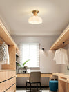 Horn Shaped Small Ceiling Lamp, Iron and Wood Flush Mount for Bedroom and Hallway