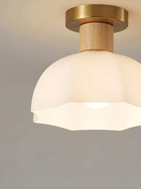 Horn Shaped Small Ceiling Lamp, Iron and Wood Flush Mount for Bedroom and Hallway