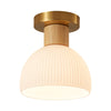 Horn Shaped Small Ceiling Lamp, Iron and Wood Flush Mount for Bedroom and Hallway