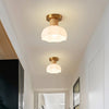 Horn Shaped Small Ceiling Lamp, Iron and Wood Flush Mount for Bedroom and Hallway