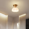 Horn Shaped Small Ceiling Lamp, Iron and Wood Flush Mount for Bedroom and Hallway