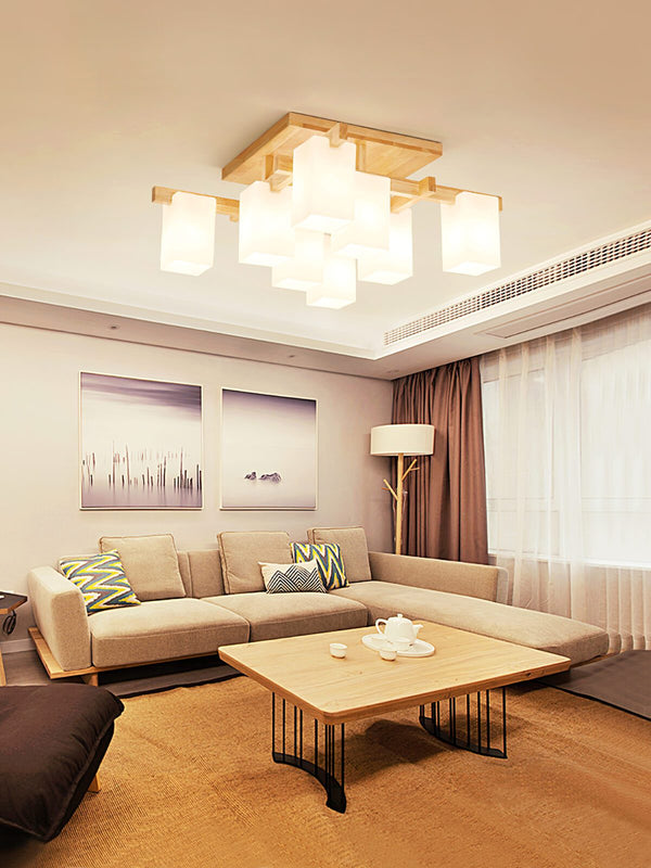 Japanese Square Wooden Art Ceiling Lamp