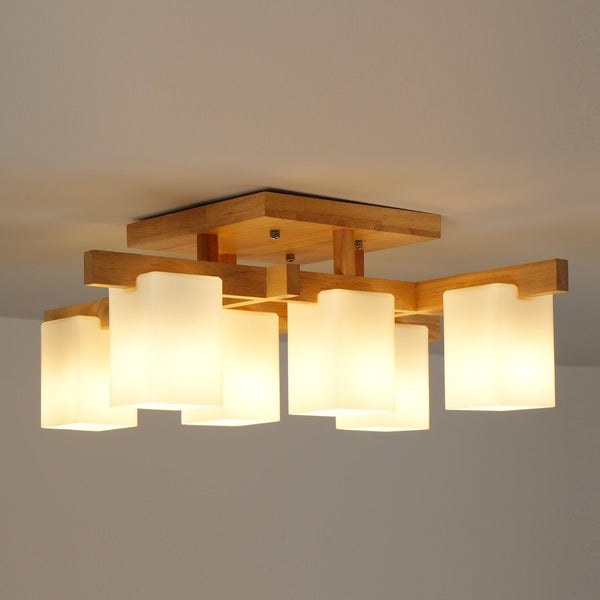 Japanese Square Wooden Art Ceiling Lamp